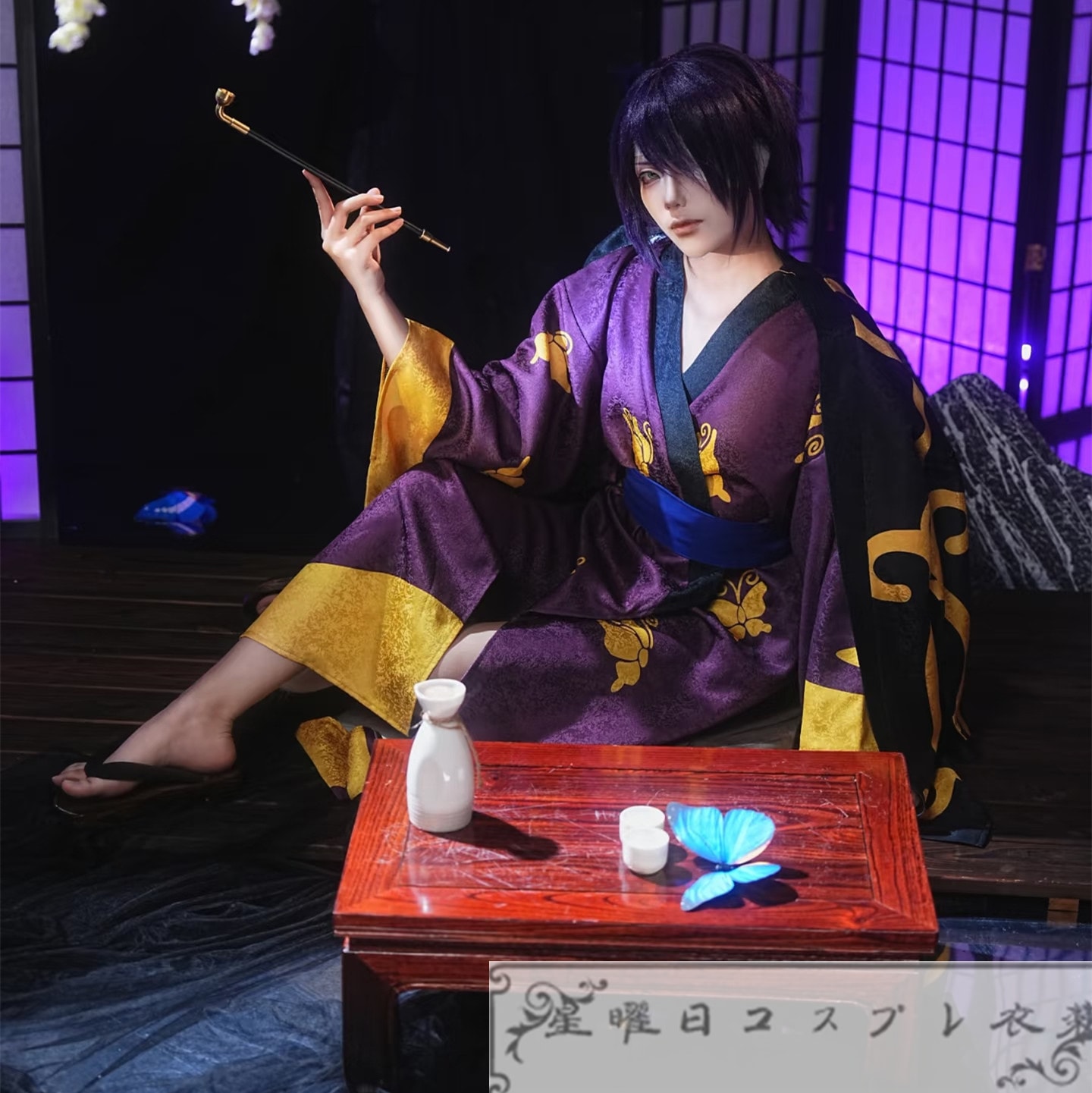 在庫品 銀魂 総督 高杉晋助 コスプレ衣装 和服 コスチューム 暗紋付きの生地