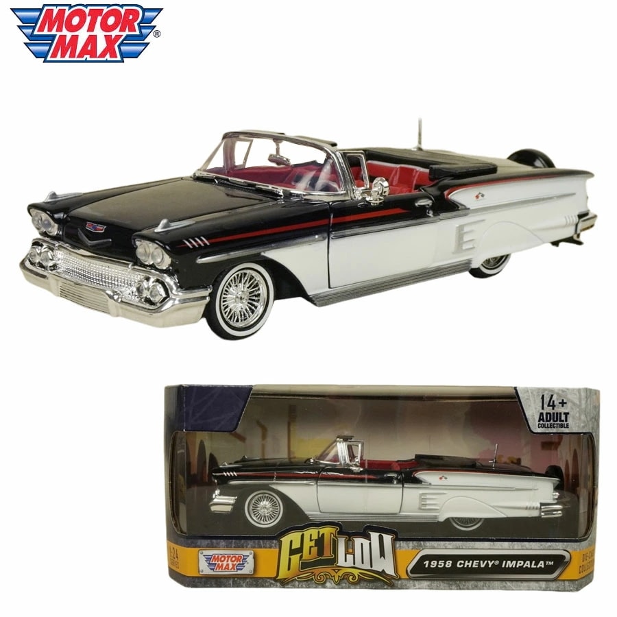 ダイキャスト 1/24 箱入り ミニカー1958 CHEVROLET IMPALA MOTOR MAX GETLOW 1:24 DIE-CASTシボレー インパラ ブラック ホワイト