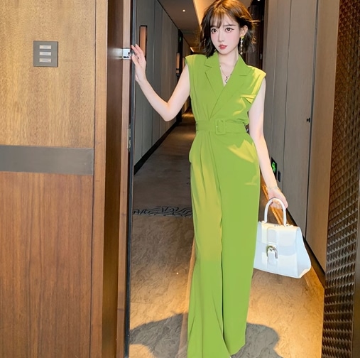 レディース オールインワン つなぎ ティアード ノースリーブ 襟付き ラップ 落ち感 ベルト ウエストマーク かわいい 大人可愛い きれいめ シンプル カジュアル 上品 おしゃれ かっこいい