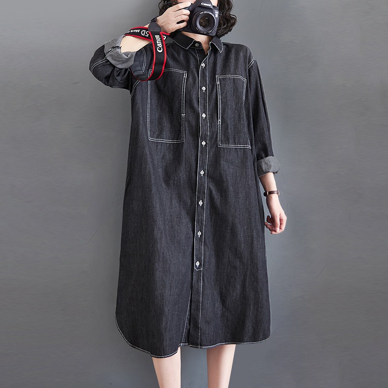 ワンピース シャツワンピース デニムワンピース 長袖 ミディアム丈 ミモレ丈 膝下丈 フレア Aライン サイドスリット ポケット付き 大人女子 大人可愛い オシャレ おしゃれ お洒落 カジュアル 5,443円
