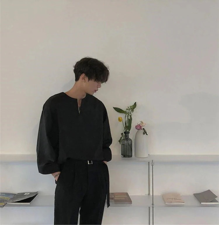 INSスタイル ハイエンド ハンサム スリム ゆったりする ネックなし 長袖 シャツ