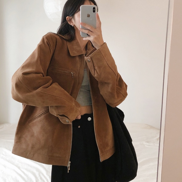 韓国ファッション 男女共用 カラー リアル 豚皮 スエード ジャケット