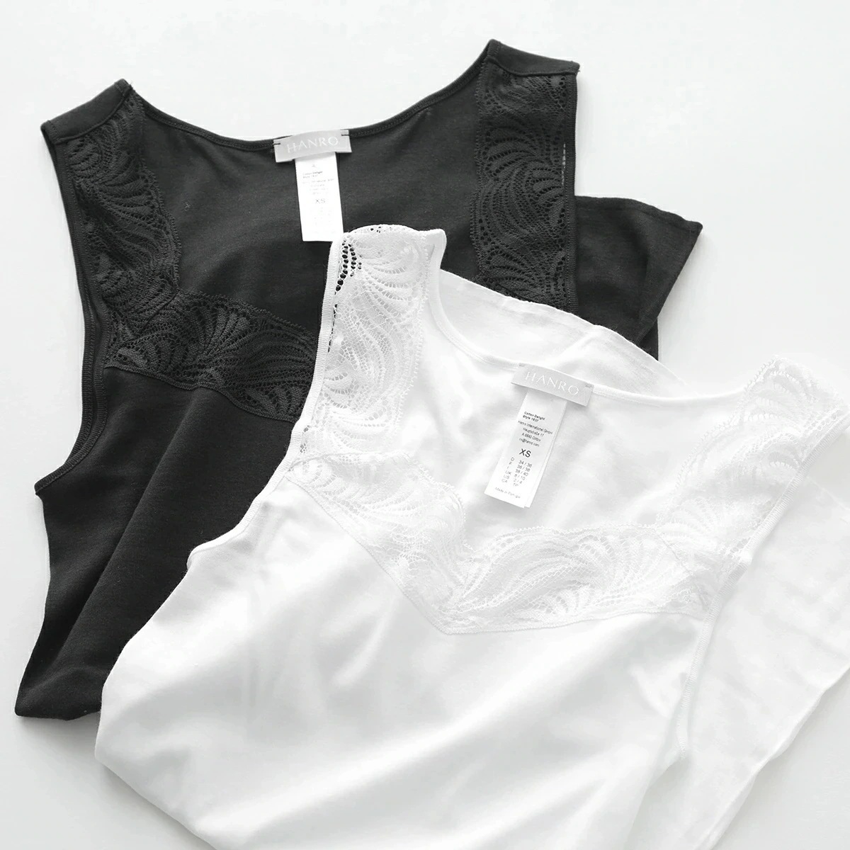 HANRO ハンロ タンクトップ 07 1837 レディース ノースリーブ アンダーウェア レース cotton delight コットン ディライト ストレッチ カラー2色