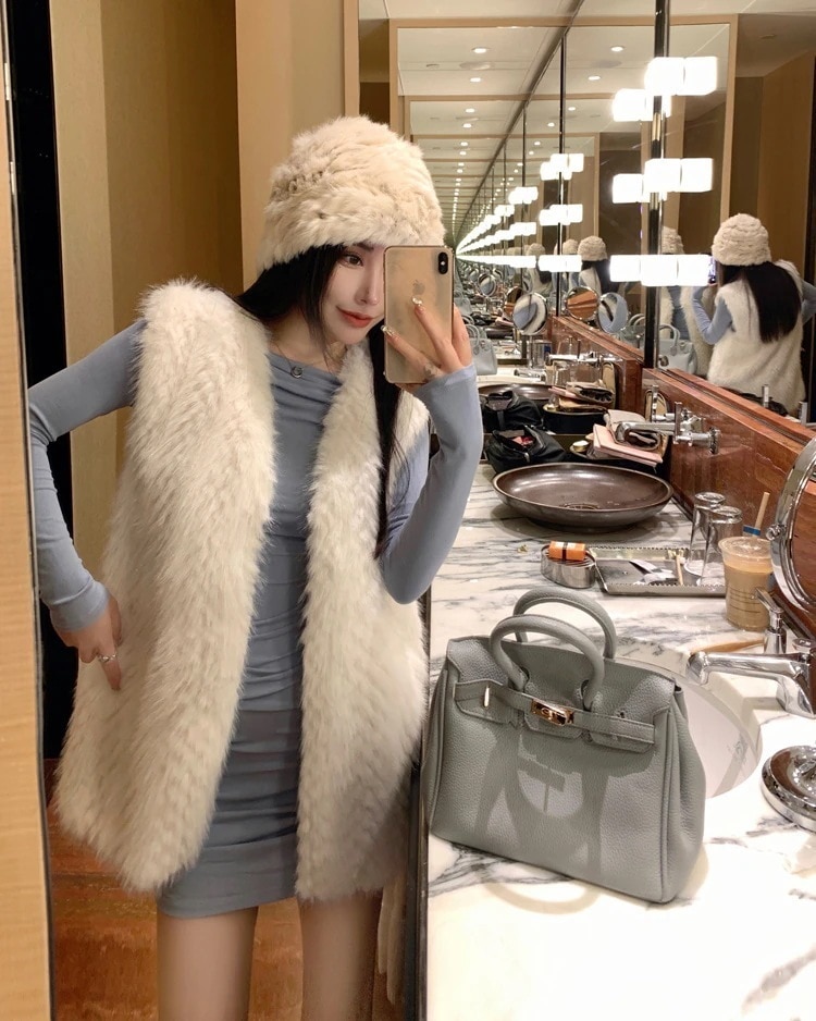 早い者勝ち キツネ毛毛皮 タンクトップ コート ベストファー毛皮 カン肩 トレンド 若い 新作 レディース