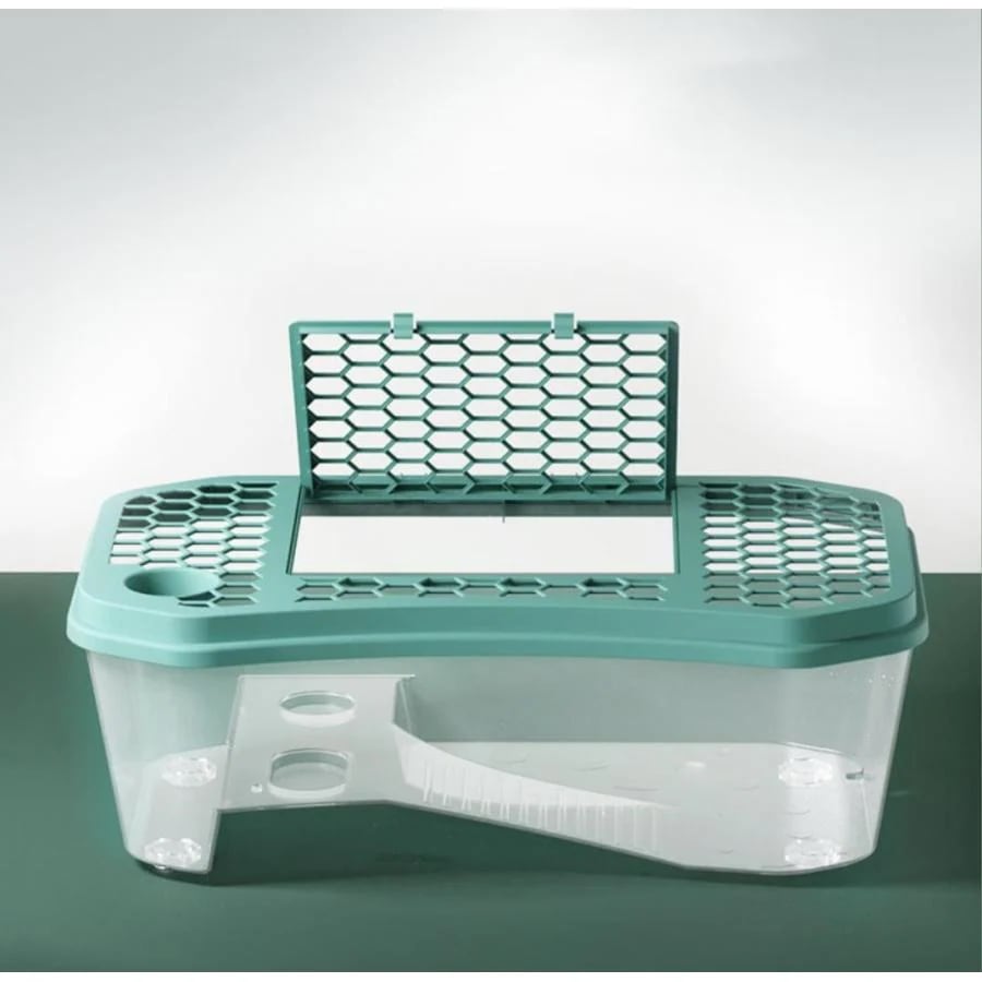 亀 水槽 カメ 飼育ケース 大きい 脱出防止 フェンス タートルタンク 日向ぼっこ台 ミドリガメ クサガメ スッポン 観察 排水孔 階段 エサ皿 特大 74*43*23