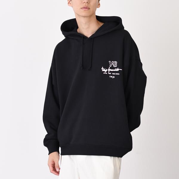 GRAPHIC FT HOODIE KB2604 メンズ ブラック コットン パーカー フーディ ロゴ 袖リブ