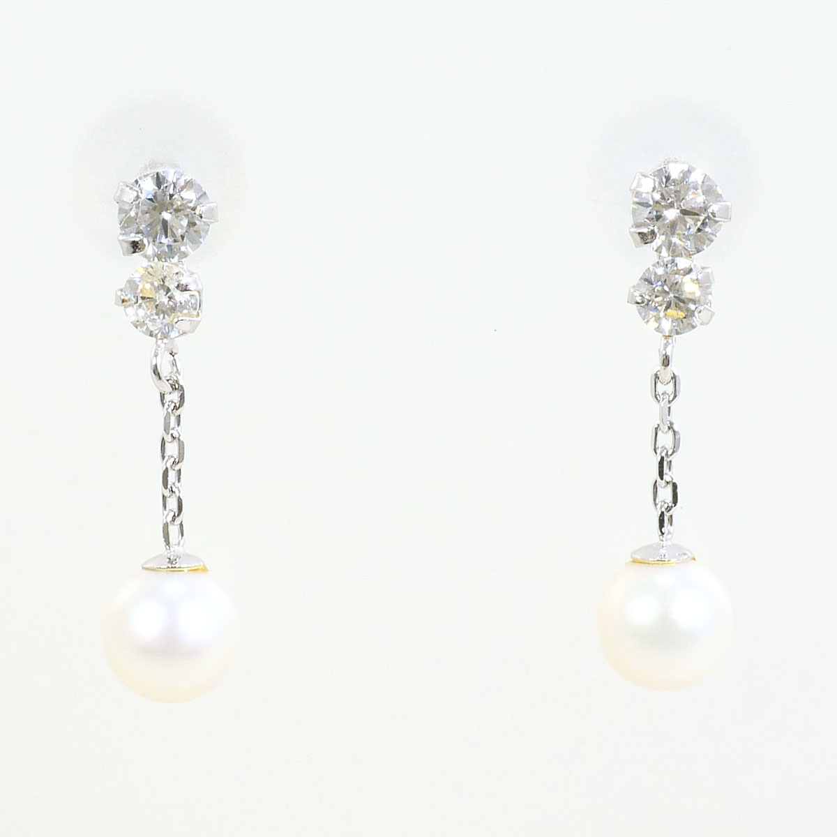 K10 10金 WG ホワイトゴールド ピアス パール（真珠） ジルコニア 総重量約0.5g 中古