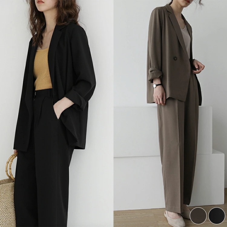 スーツ レディース パンツ パンツスーツ 上下 セット ゆったり カジュアル おしゃれ オープンカラー ジャケット ワイドパンツ テーパードパンツ