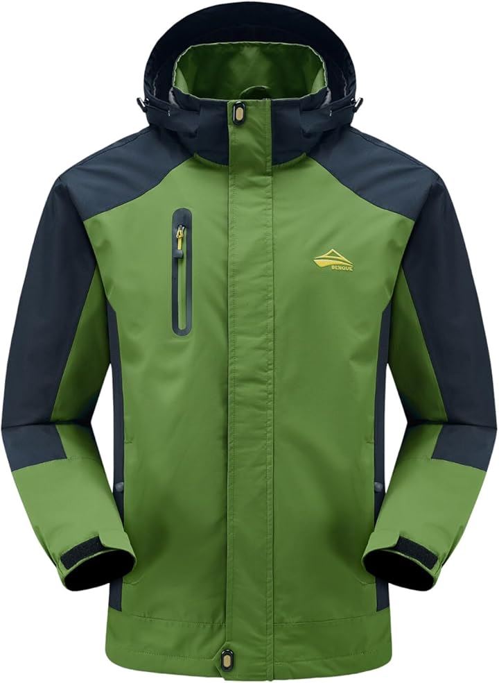 雨風に強い アウトドアジャケット メンズ 登山ウェア 防水 登山服 ウインドブレーカー マウンテンジャケット 防風 撥水(グリーン, M)