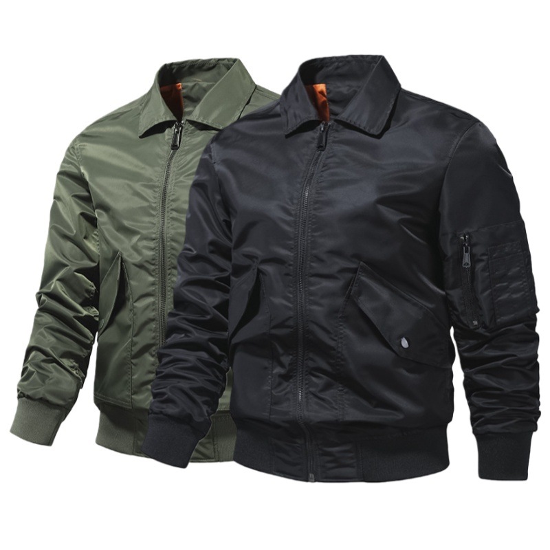 MA-1 フライトジャケット メンズ ブルゾン ジャンパー ミリタリージャケット 立ち襟 / 襟付き カジュアル 防風 アウター 秋 冬 おしゃれ 黒 カーキ M～4XL