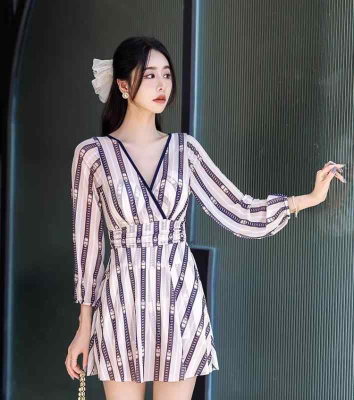 水着 レディース 長袖 日焼け防止 ワンピース ウエスト カバー スリム ネット スカート ワイヤー プッシュアップ 温泉 プール スイムウェア