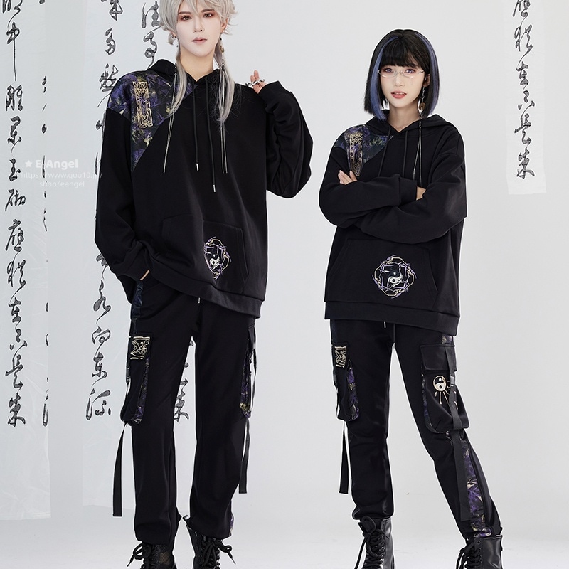 パーカー 裏起毛 男女兼用 チャイナ服 普段着 トレーナー 長袖 チャイナ風パーカー レディース メンズ 刺繍切り替えパーカー 黒 高見え 着瘦せ