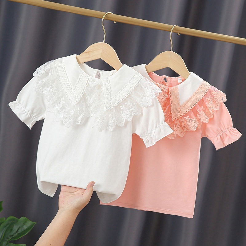 子供服 キッズ シャツ ミディアム丈 プルオーバー 長袖 ビックカラー 襟付き 刺繡 シースルー 韓国 レディース オルチャン 可愛い かわいい きちんと シンプル カジュアル 上品