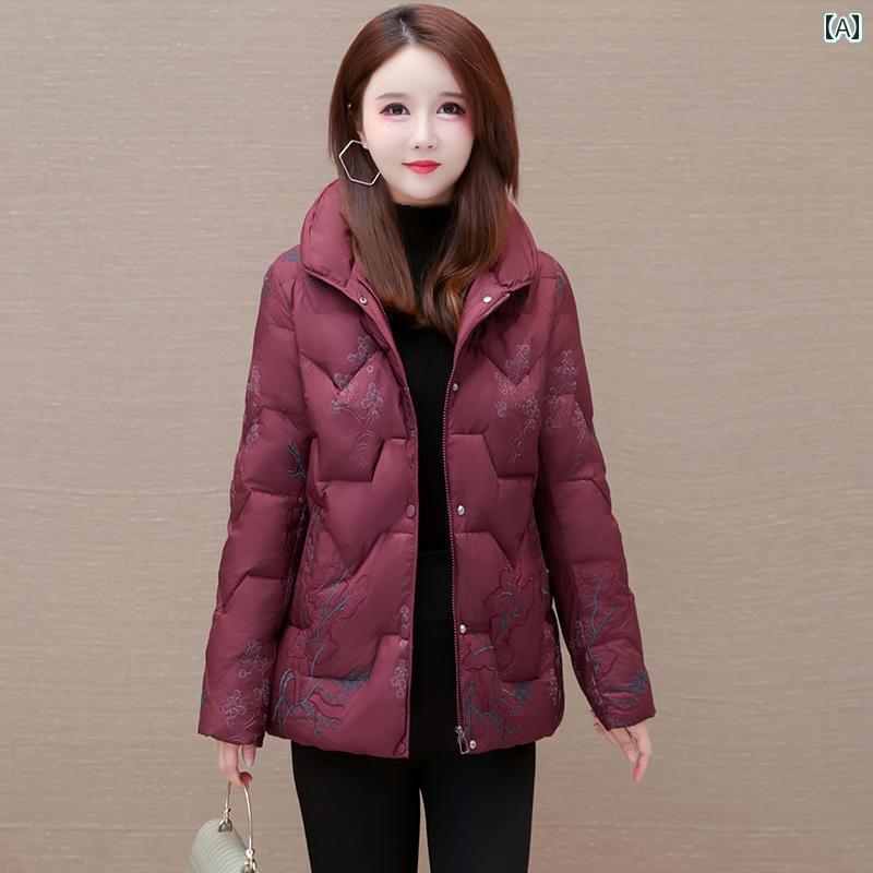 ジャケット ダウンジャケット レディース 大きめ サイズ プリント ショート ダウン 女性 冬 ワイド 女性 厚手 暖かい ホワイトダックダウン