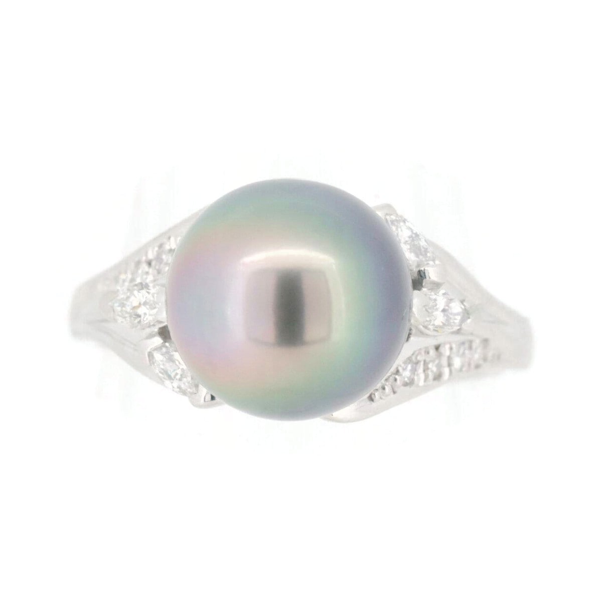 オーロラ ピーコック ブラック パール ダイヤモンド リング 指輪 10.1ミリ 0.29ct 14号 Pt900(プラチナ) 質屋出品