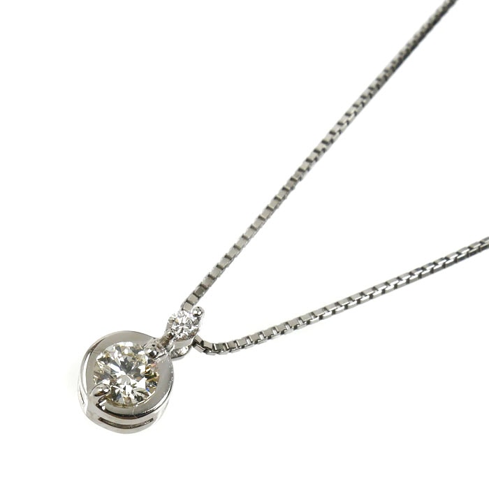 PT900/850 ネックレス ダイヤモンド0.22ct/0.02ct 3.1g -45cm フリーチェーン レディース 中古