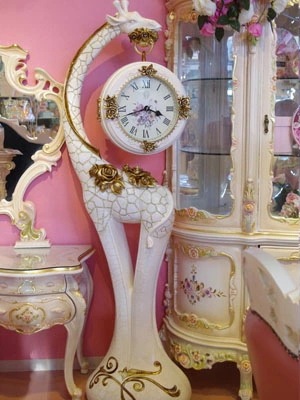 ロココ 無音時計 キリン フロアクロック ホールクロック 大型時計 無音 音がしないので寝室にもOK 開梱設置サービス スタンド 風水 両面時計 置き時計 プリンセス ロココ ギフト