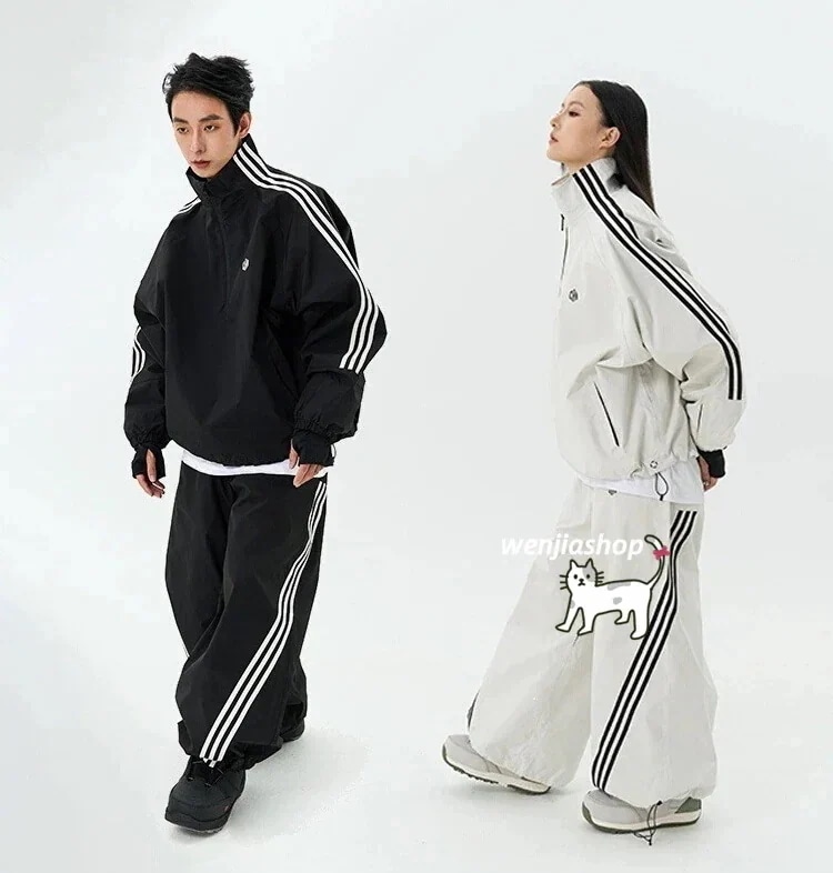 スノーボードウェア 25 上下セット メンズ レディース アウター ジャケット パンツ ズボン ゆったり ストライプ ヒョウ柄 黒 白 スノーウェア スキーウェア スノボウェア韓国風