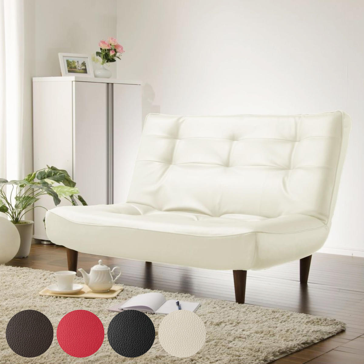 ソファ 2人掛け 幅121cm ハイバックソファー PVC生地 ソファー ハイバック コンパクト ロータイプ ローソファ ポケットコイル レザー調 日本製 完成品 14,896円