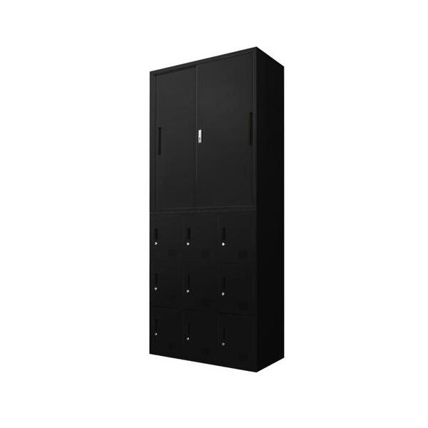 法人限定 Netforce FH-H9-2-W-BK ブラック FACILE 書庫 2台セット 引き違い書庫 9人用ロッカー 鍵付き スチール製 メーカー直送