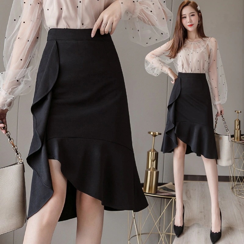 プリ一ツスカ一ト スカート脚魅せミニスカート不規則スーツスカート可愛いマーメイドスカート ラッフル タイトスカート 母の日