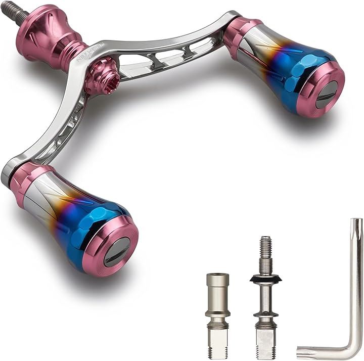 V3.0 80/98mm リール ハンドル 航空アルミ製 シマノ ダイワ 通用 スピニングリール Arch 492(桜ピンク(ノブ)＆ガンメタル(ハンドル), V4.0 - 80mm)