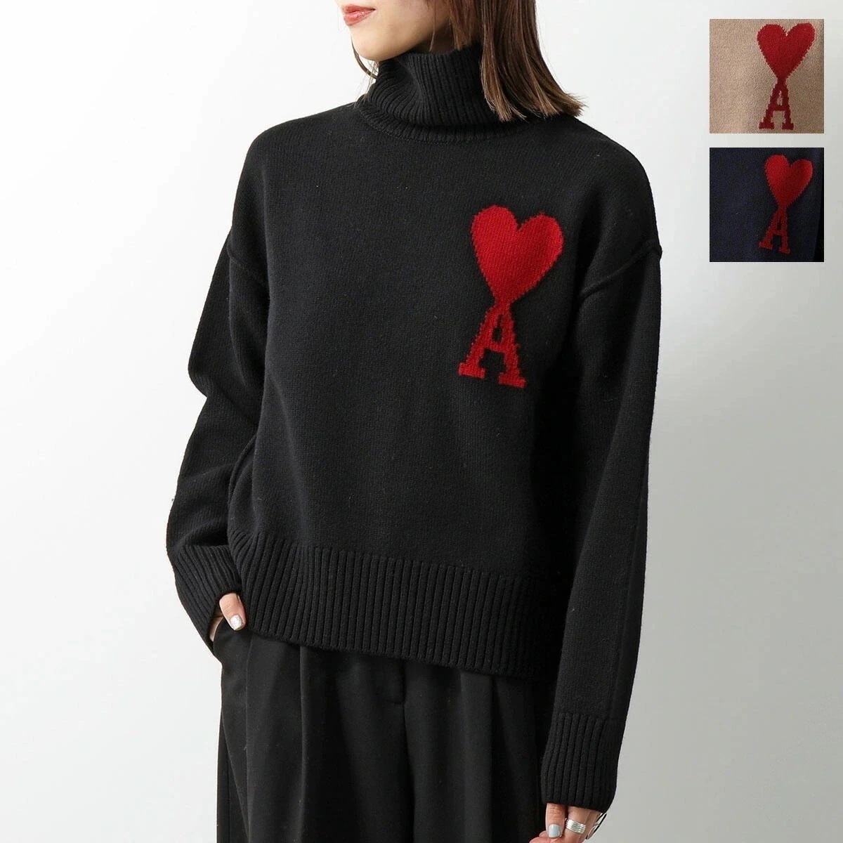 ami paris アミパリス セーター BFUKS406.018 レディース ニット 長袖 タートルネック ウール ハートロゴ カラー3色