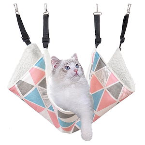 猫 ハンモック キャットハンモック 猫 ケージ 椅子用 可愛い猫柄 冬夏 両面使用 遊び場 昼寝 日向ぼっこ 長さ調節可能 60*50cm (ピンク)