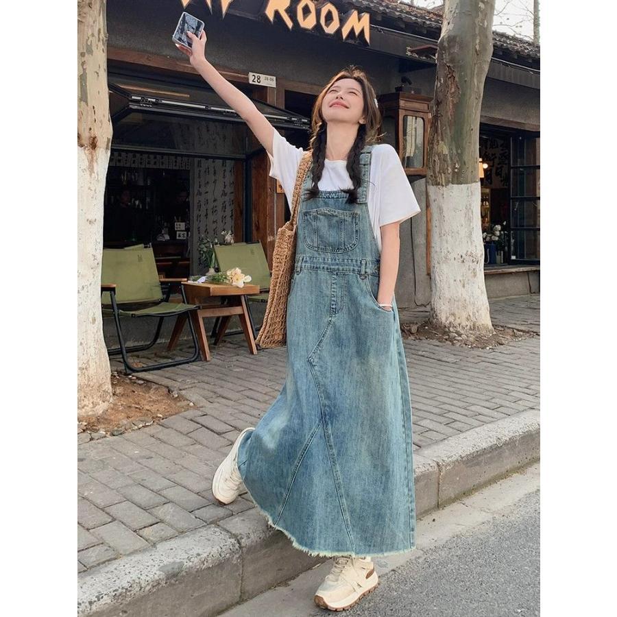 [輸送費無料][七月の新柄]ロング　デニム ワン20 30 40代 春 オーバーオール サット レディース ジャンパースカート ファッション　マキシ丈　マキシワンピ　夏ノースリーブ2025ロング　デニ