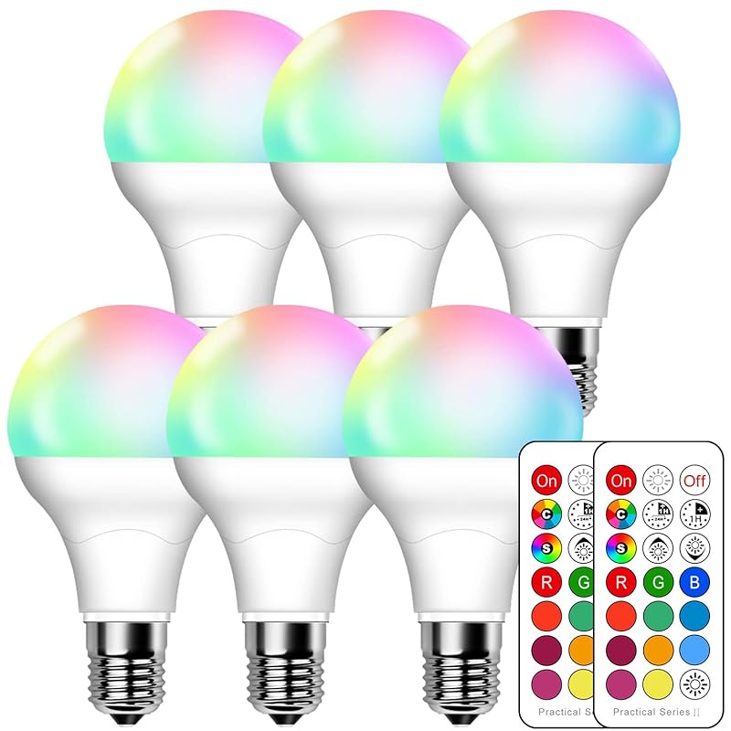 Remon 6個入り RGBWリモコン E17変色電球 変色雰囲気電球 12色調光可能 複数の点滅モードメモリ機能タイマー機能省エネモード付き2つのリモコン付き テーブルランプ リビングルー