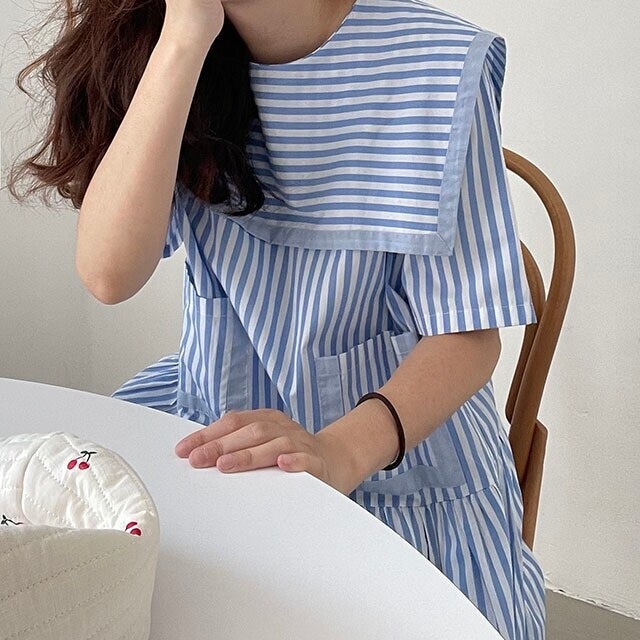 ワンピース レディース セーラーストライプワンピース ロングワンピース ワンピ ストライプ 大人可愛い 韓国 人気 トレンド 新作 20代 30代 40代 きれいめ お出かけ デート おしゃれ デイリ 4,932円