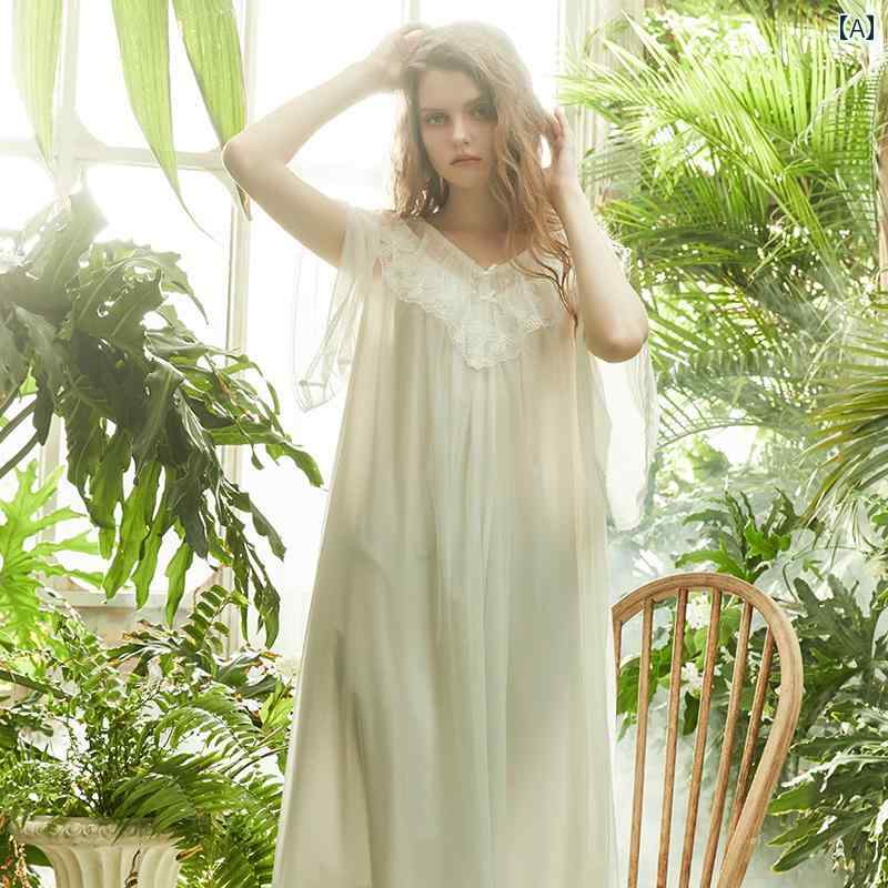 ネグリジェ レディース 宮廷風 五分袖 レーシー フリル シフォン ワンピース ドレス シンプル 透け感 上品 ルーム ナイト ホームウェア