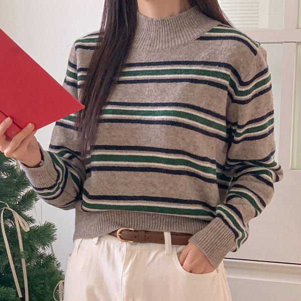 Hスタイル(KN)ラインハーフポーラニットティー 冬 女性 ハーフポーラ ニットティー ウール ラウンド セーター 基本Tシャツ