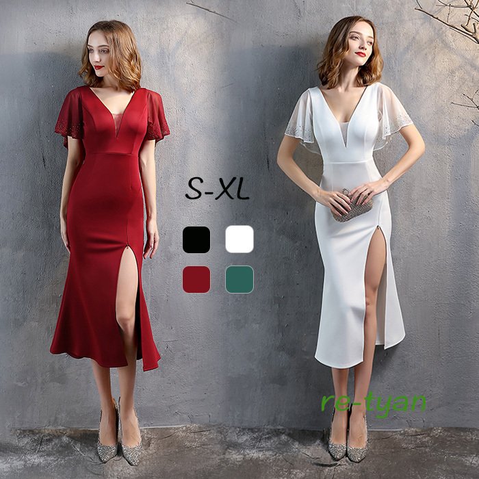 パーティードレス カラードレスセクシードレス イブニングドレス ミモレ丈膝丈 忘年会結婚式演奏会フォ