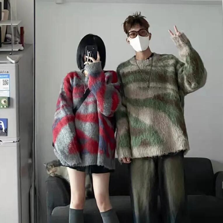 韓国ファッション 秋と冬 新しい 怠惰なレトロ 通勤 ゆったり カジュアル カップルのセーター ラウンドネックプルオーバーニットセーター PQ38