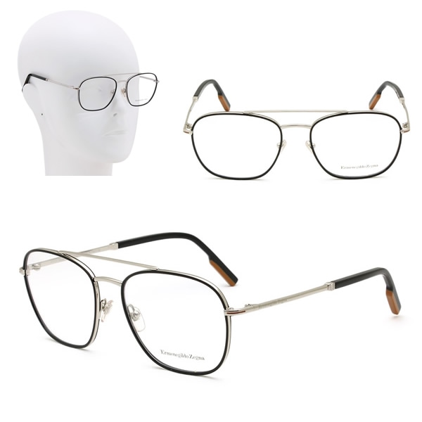フレームのみ EZ5183/V 016 56 ブラック シルバー Ermenegildo Zegna メガネ 眼鏡 アジアンフィット