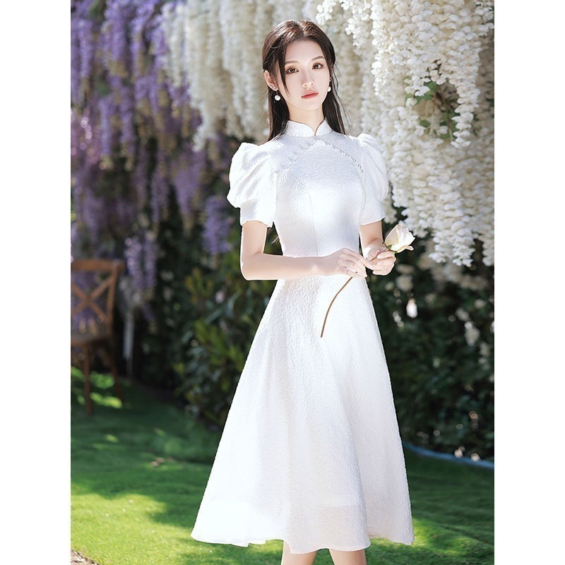 パーティードレ スーツロングドレス 小さな白いレースのドレス女性年の新しいスーパーフェアリーフレンチ初恋の小さな白いドレス