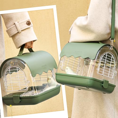 お出かけ ケージ 飼育ケージ 鳥かご バードケージ 持ち運び 通気 透明 シェード付き おしゃれ 手提げ 肩掛け 2WAYタイプ インコハムスターハリネズミ爬虫類など小動物用 おでかけ ケージ グリー