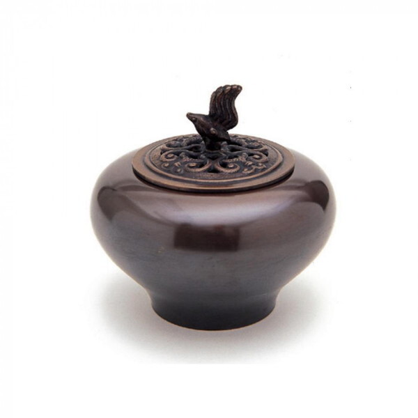 香炉 寿型小鳥蓋 高岡銅器 79715