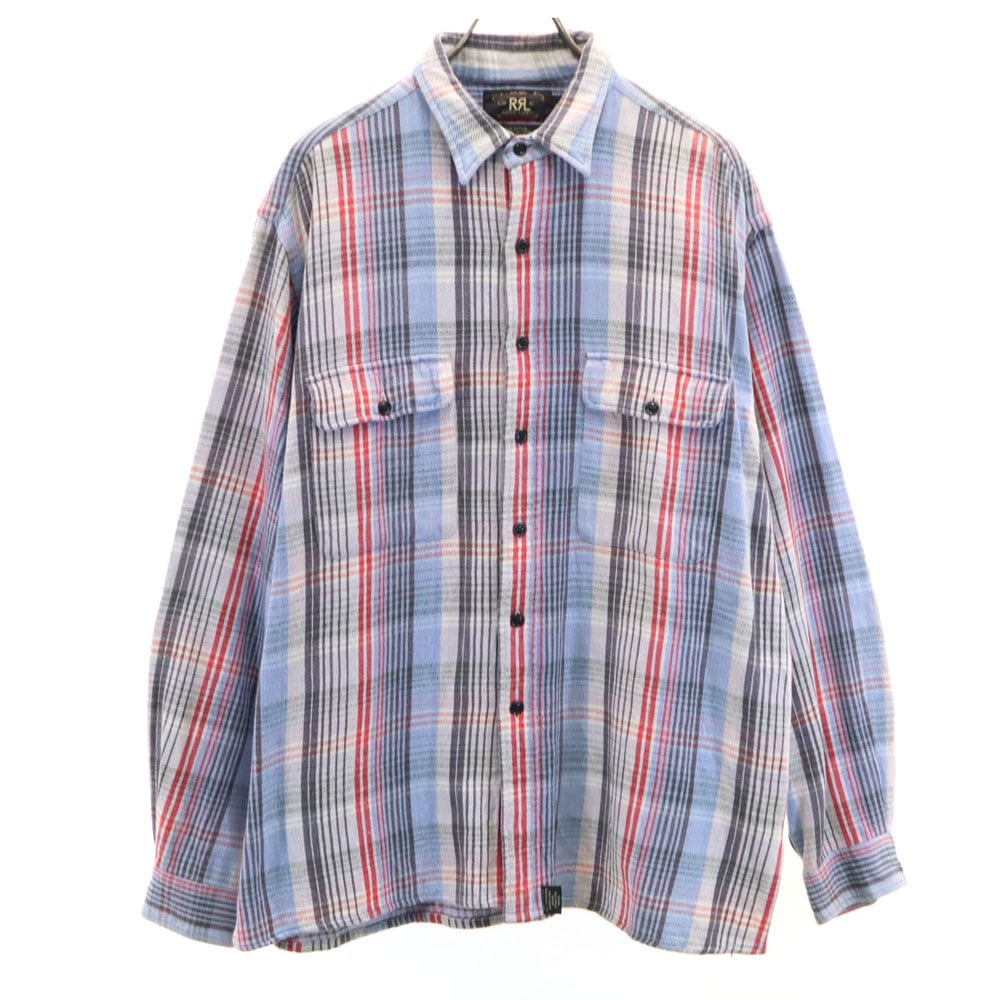 RRL 90s オールド 赤3星 初期タグ チェック柄 長袖 シャツ L ブルー系 ダブルアールエル RALPH LAUREN メンズ