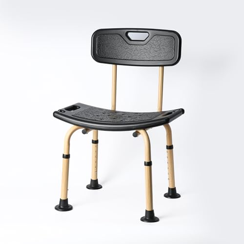 シャワーチェア 介護用 風呂椅子 背もたれ付き 6段階高さ調節 耐荷重150kg 木目調デザイン 滑り止め付き 浴室用チェア 介護用品 お風呂椅