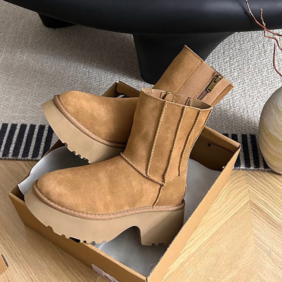 新作スノーブーツ サイドファスナー レディスファション 軽く 保温 無地 シンプル 厚底