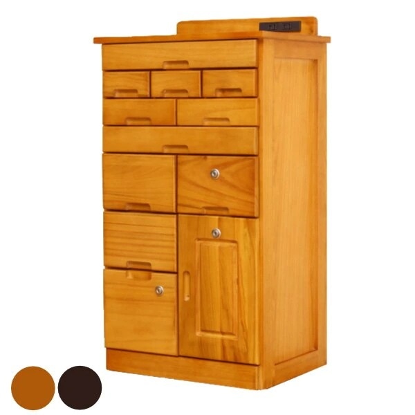 FAX台 多段収納チェスト 桐製 鍵付 幅45cm