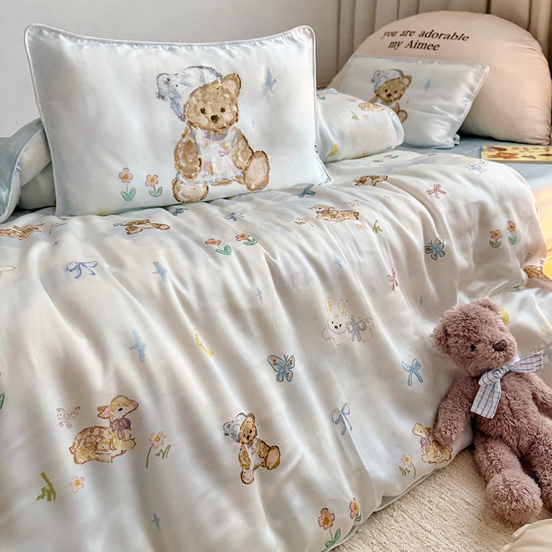 レンチング社製テンセル素材の3点セット幼稚園児用冷感枕カバーテンセル製掛け布団カバー親子4点セット