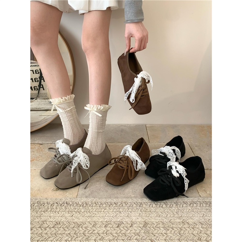 インナー3cmフランスのアカデミースタイルのバレリーナトレーニングシューズレースレースレースレトロ汎用性のあるニーメアリージェーンシューズ