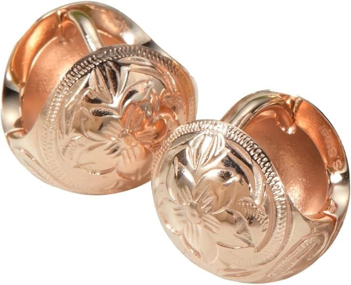 Piena ピエナサージカルステンレス316L 両耳用 1ペア売り ハワイアンジュエリー ボール ラウンド プルメリア スクロール フープピアス(ピンクゴールド(1ペア)) 8,732円