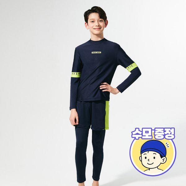 男児用ネイビーラッシュガードウォーターレギンスビーチショートパンツセットBEB-Y701N