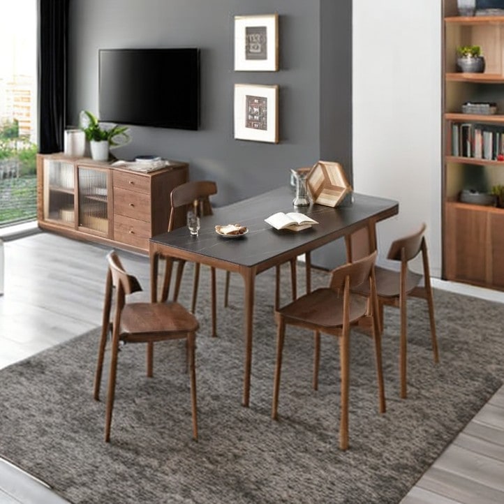 ダイニングテーブル 北欧 オシャレ 無垢材 食卓テーブル 木製 ウッド 食事 食卓 天然木 椅子 ウォールナット 耐久性 角型 在宅 テレワーク ダイニング 幅120/140cm 新生活