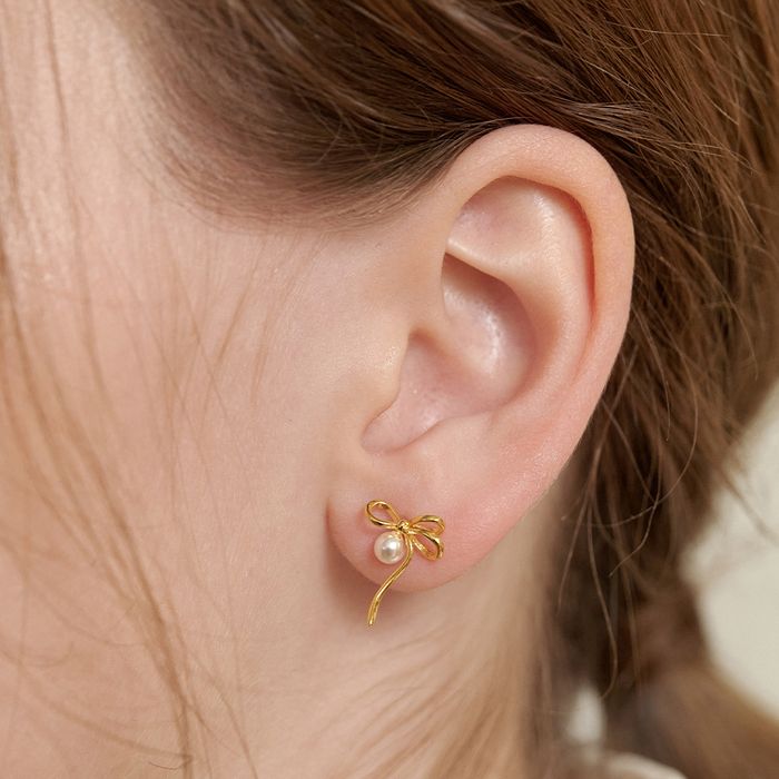 [Silver 925] Angel Ribbon Pearl Earrings 2色 おしゃれ ピアス 韓国ファッション