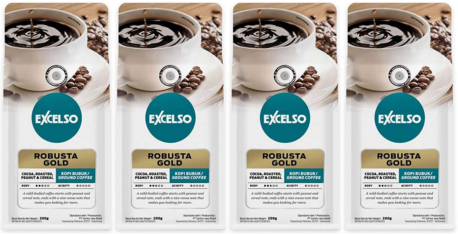 EXCELSOまとめ買いセット インドネシア コーヒー ロブスタ ゴールド 200gx４個 粉末 海外直送品